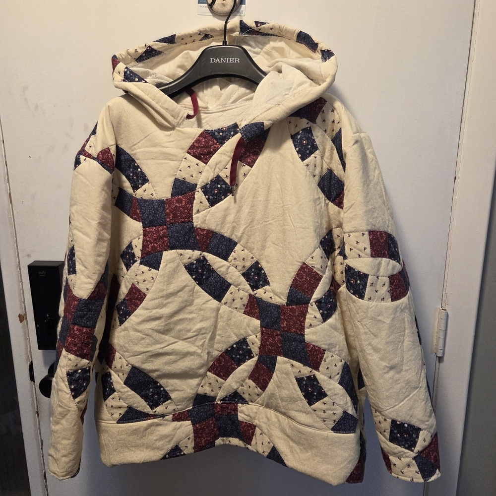 Handmade Patchwork Quilted Hoodie Using An Upcycled Old Quilt.